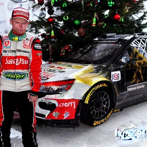 Image similar to Petter Solberg after he crashed into the christmas tree