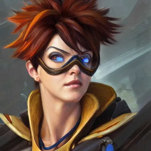 Image similar to tracer from overwatch as a fantasy d&d character, close-up portrait art by Donato Giancola and James Gurney, digital art, trending on artstation