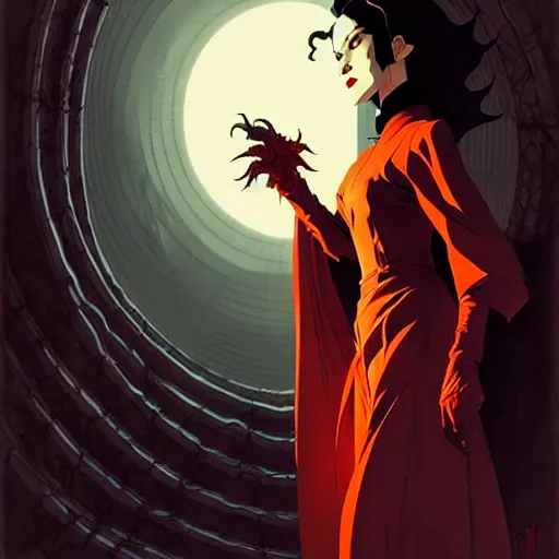 Image similar to beautiful vampire witch, evil, cinematic, dramatic, powerful, super detailed and intricate, by koson ohara, by darwyn cooke, by greg rutkowski, by satoshi kon