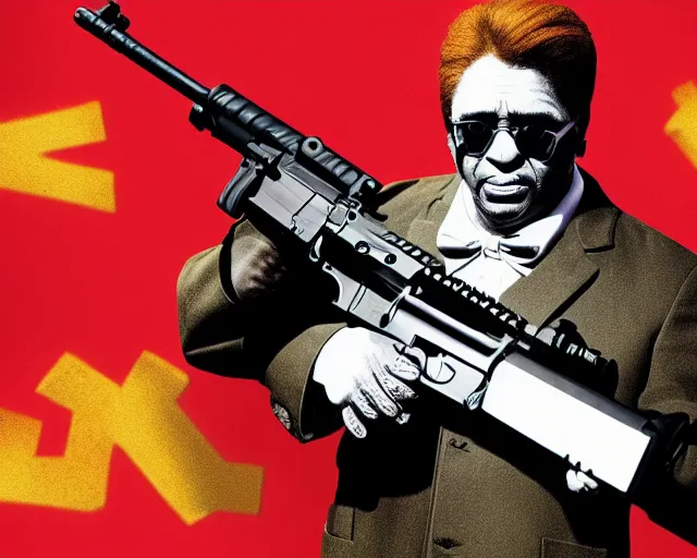 Image similar to ronald macdonald as scarface ronald macdonald holding ar - 1 5, promotional image, cinematic