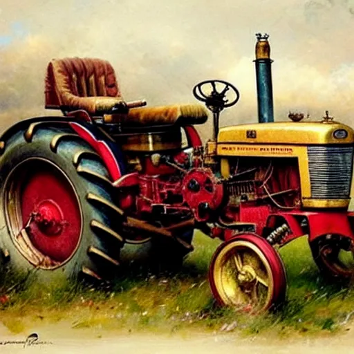 Prompt: ( ( ( ( ( royal farm tractor, oranted with gold and jewels. muted colors. ) ) ) ) ) high resolution, high quality, by jean - baptiste monge!!!!!!!!!!!!!!!!!!!!!!!!!!!