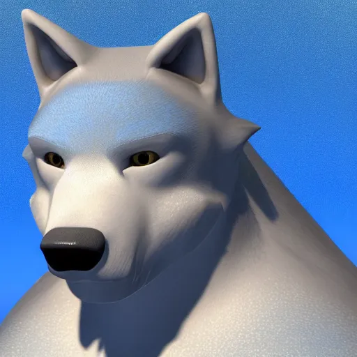 Image similar to 3 d render, well toned, large and tall, female, anthropomorphic wolf with a short snout, furless, blue scales with white spots, blue scales covering her chest.