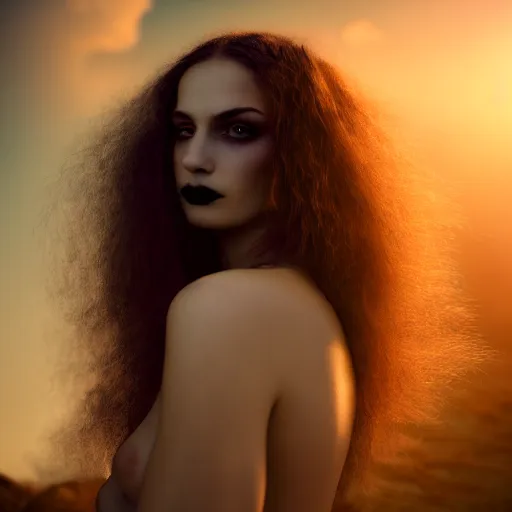 Image similar to photographic portrait of a stunningly beautiful gothic female in soft dreamy light at sunset, god rays, contemporary fashion shoot, by edward robert hughes, annie leibovitz and steve mccurry, david lazar, jimmy nelsson, breathtaking, 8 k resolution, extremely detailed, beautiful, establishing shot, artistic, hyperrealistic, beautiful face, octane render