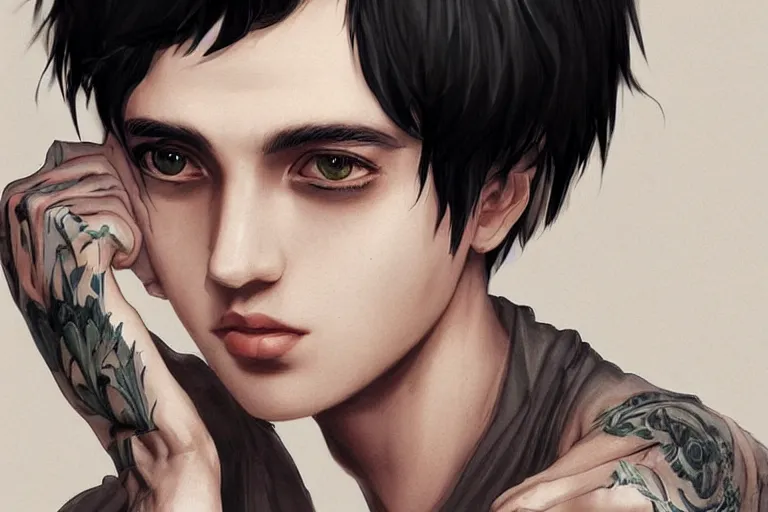 Prompt: black short hair boy, trending on artstation, intricate details, alluring, masterpiece