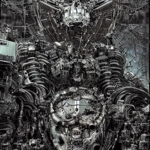 Image similar to mecha from hell, wind, hell machine, by nekro godmachine victo ngai yoji shinkawa junji ito shintaro kago apophasis hyperrealism, ominous, dark powers, incredible, huge, cityscape destruction,