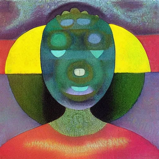 Image similar to “sango God of thunder plaited beads hair cowry Nigerian lightning facial details proportionate dark skinned symmetrical digital art oil painting Paul klee Edward hooper”