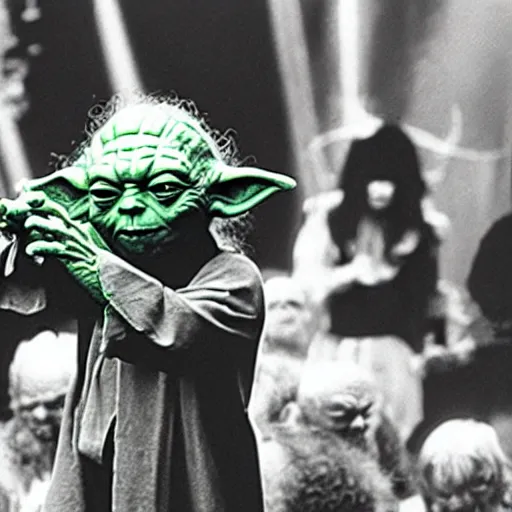 Image similar to yoda performing at woodstock