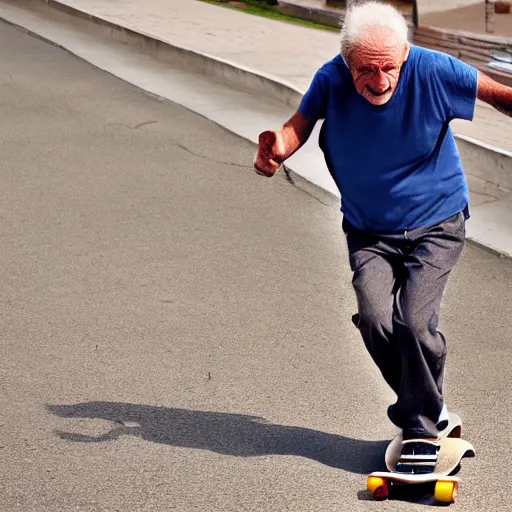 Image similar to old man riding a skateboard, realistic, hd