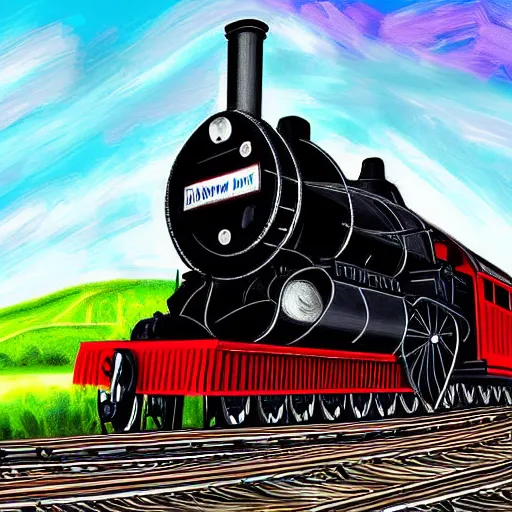 Prompt: Highly detailed steam engine train on a sea of rails, digital painting