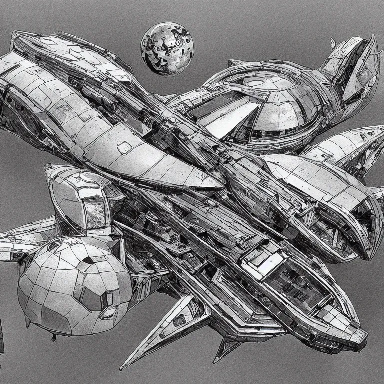 Prompt: a spaceship built by MC Escher, sci-fi concept art, highly detailed