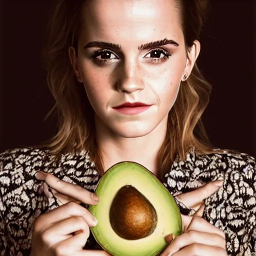 Image similar to portrait photograph of emma watson an an avocado