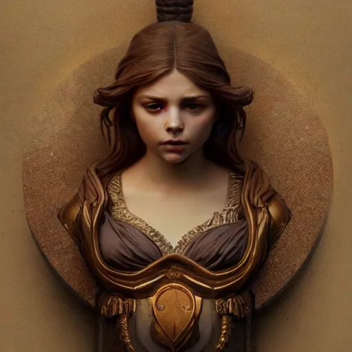 Prompt: beautiful lifelike award winning marble bust statue chloe ’ s grace moretz trending on art station artgerm greg rutkowski alphonse mucha museum quality cinematic atmospheric
