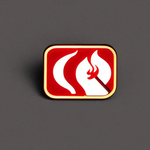 Prompt: an award - winning photo of a retro minimalistic clean fire flames warning label enamel pin, studio lighting, behance