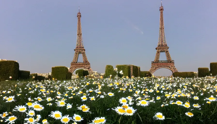 Prompt: paris with the stars in the sky places with daisies