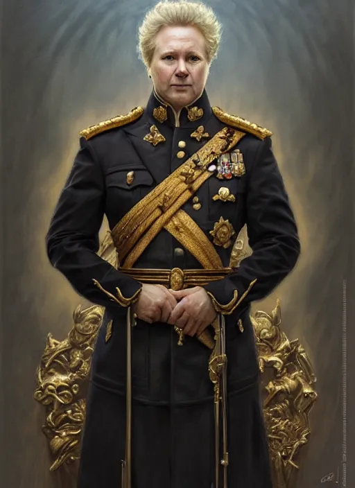 Image similar to portrait of supreme leader jean charest, royalty, extravagant, lord, full body, military uniform, fantasy, intricate, elegant, beautiful, highly detailed, charcoal, centered, dark, smokey, digital painting, artstation, concept art, art by artgerm and greg rutkowski and alphonse mucha