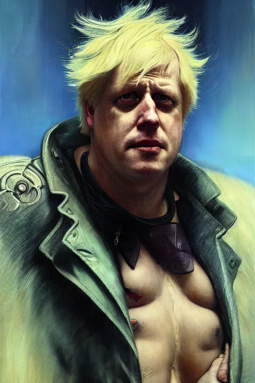 Image similar to cyberpunk boris johnson, character design, painting by gaston bussiere, katsuya terada, frank frazetta, tom of finland, trending on artstation