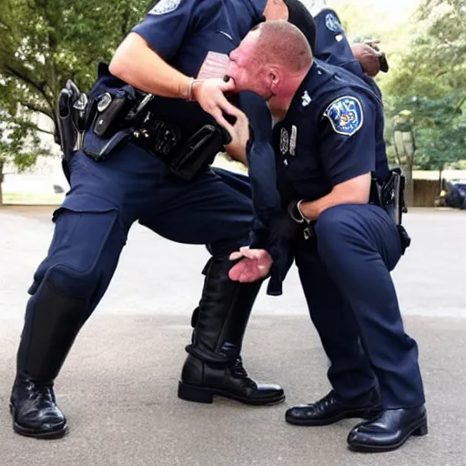 Image similar to man licking the boots of a police officer with 😋