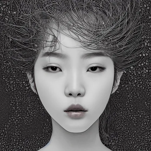 Image similar to the portrait of an unbelievably beautiful, elegant, and sophicated young korean instagram model partially made of broccoli, an ultrafine detailed illustration by james jean, intricate linework, bright colors, final fantasy, behance contest winner, vanitas, angular, altermodern, unreal engine 5 highly rendered, global illumination, radiant light, detailed and intricate environment