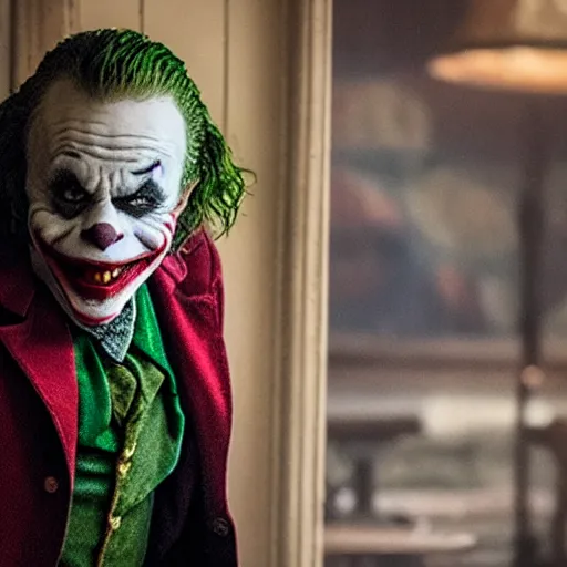 Prompt: film still of Warwick Davis as joker in the new Joker movie