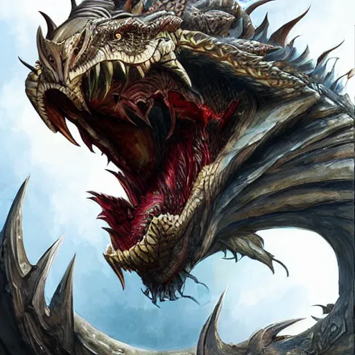 Image similar to sensual warrior into a giant dragon head with opened mouth, fantasy, highly detailed face, artwork, digital art