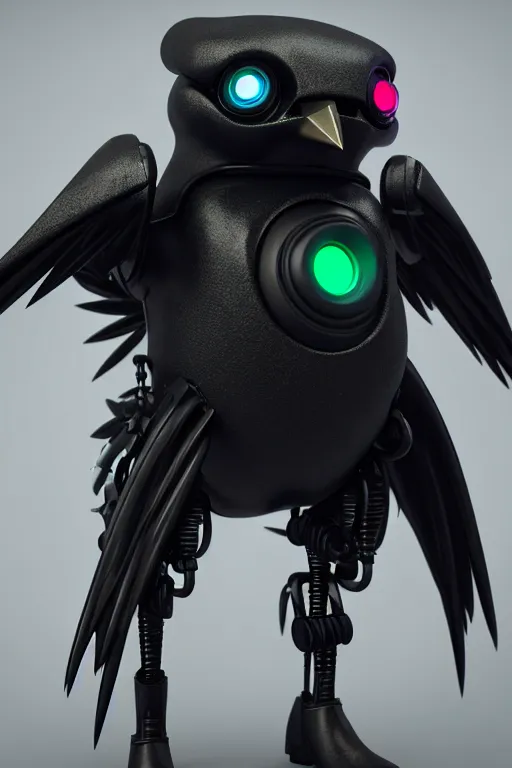 Image similar to high quality 3 d render very cute cyborg crow! incorporated speakers!, cyberpunk highly detailed, unreal engine cinematic smooth, in the style of blade runner & detective pikachu, hannah yata charlie immer, moody light, low angle, uhd 8 k, sharp focus