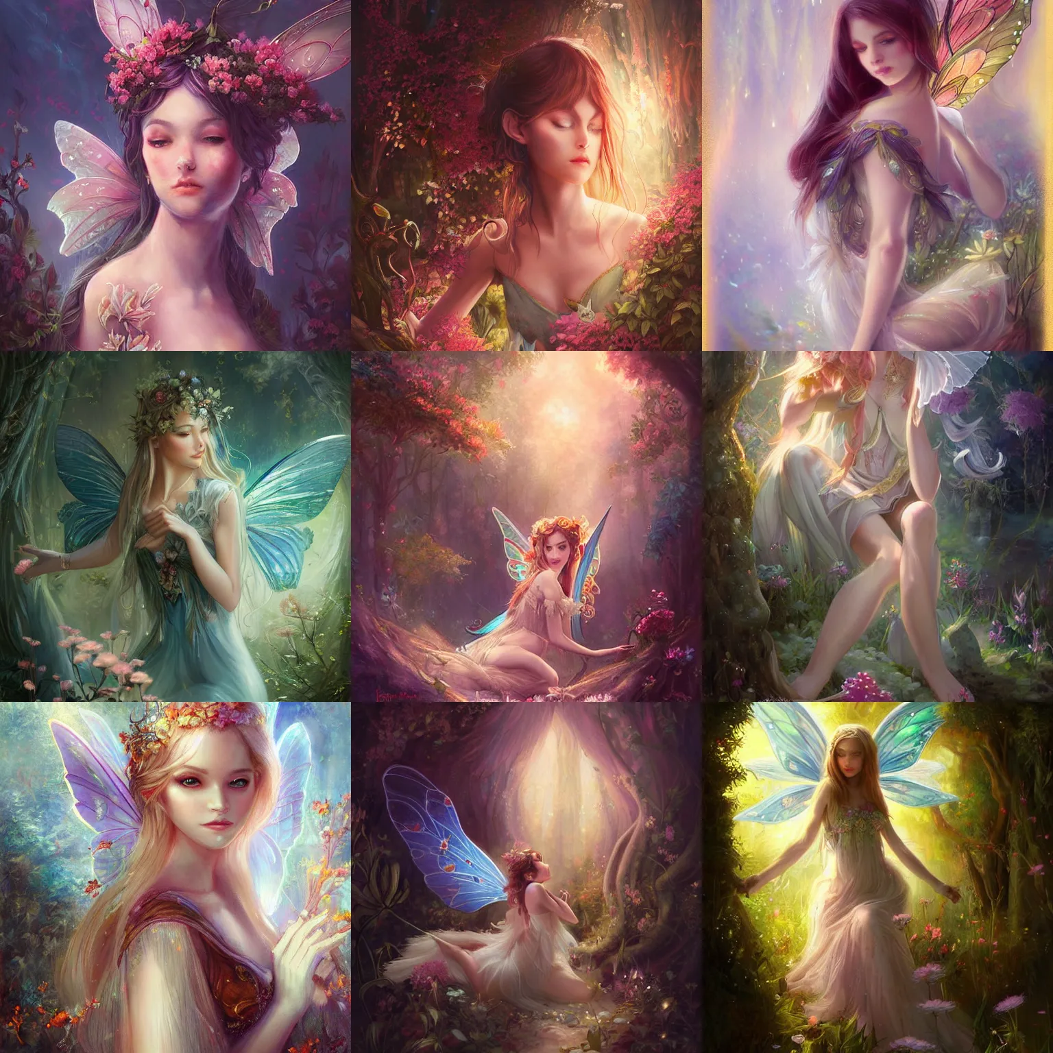 Prompt: a painting of a very beautiful french fairy by ross tran, highly detailed, fantasy, radiant lighting, intricate environment, nature