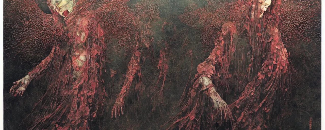 Image similar to realistic detailed image of the Angel of Death, Neo-Gothic, gothic, rich deep colors. Beksinski painting, part by Adrian Ghenie and Gerhard Richter. art by Takato Yamamoto. masterpiece