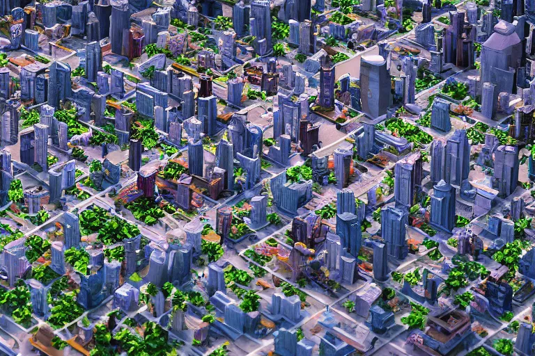 Prompt: tilt shift shot of a city for ants, concept art, highly detailed, artstation, ray - tracing, trending, god - rays, volumetric lighting, feng zhu, shaddy safadi, noah bradley, tyler edlin, jordan grimmer, darek zabrocki, neil blevins, tuomas korpi