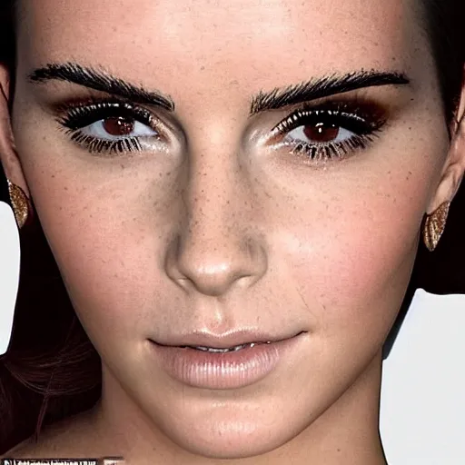 Image similar to a woman who is a genetic combination of kim kardashian and emma watson face and upper - body focus