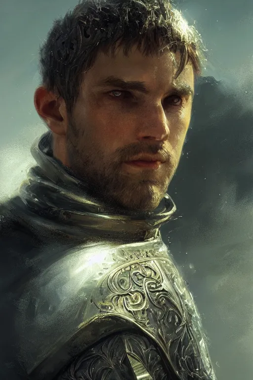 Image similar to king arthur's knight, close-up portrait, powerfull, intricate, elegant, volumetric lighting, scenery, digital painting, highly detailed, artstation, sharp focus, illustration, concept art, ruan jia, steve mccurry