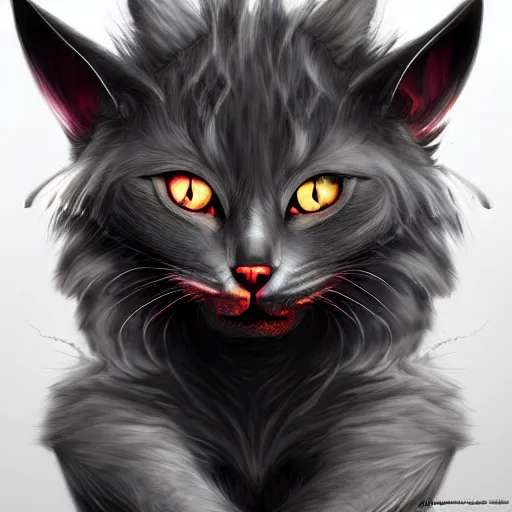 Image similar to a fusion of a cat and a demon, hyperdetailed, artstation, cgsociety, 8 k