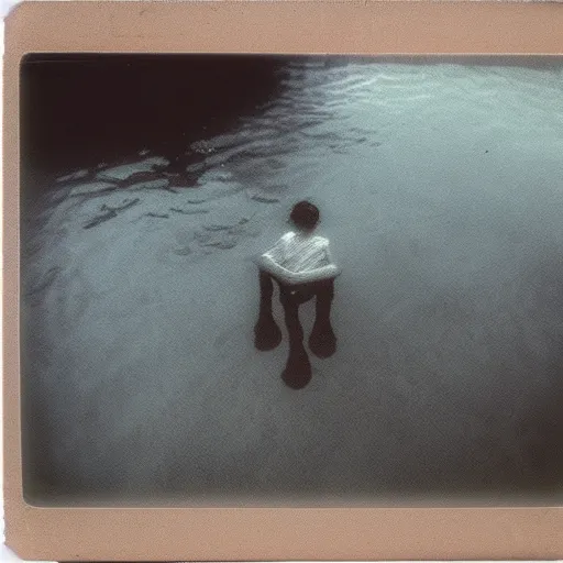 Image similar to jerma 9 8 5, dark, murky water, underwater, old polaroid, expired film,