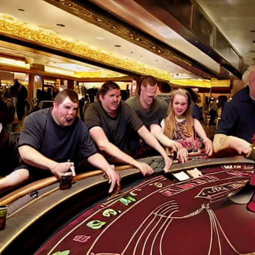 Prompt: Vikings from the viking-era find themselves surprised in a Las Vegas Casino