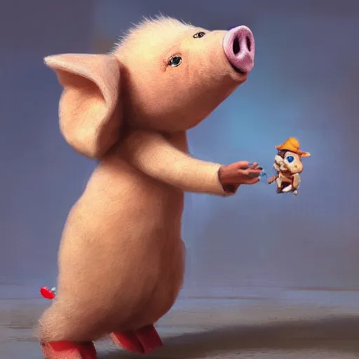 Prompt: the news host is a cute stuffed animal plush pig. Detailed digital art by greg rutkowski, Thomas kinkade, Keith Parkinson, Marc Simonetti, artstation, so cute, cgsociety, 8k, HD