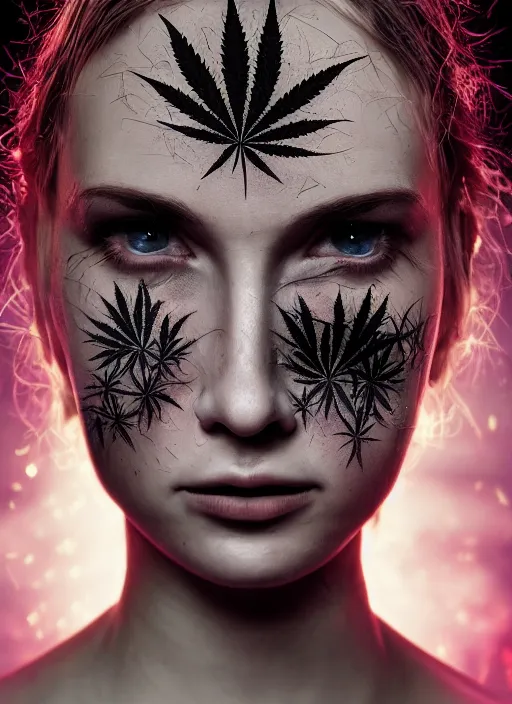 Prompt: cinematic shot epic portraits, cannabis tattoo, hyper realistic, mood lighting, fantasy, many eyes, detailed pupils, highly detailed, super realistic, perfect lighting pixel sorting, style sheet