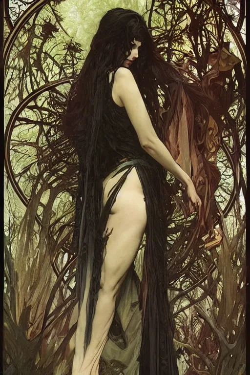 Image similar to gothic queen in the darkness of the forest art by artgerm and Greg Rutkowski and Alphonse mucha and Darek Zabrocki and zdzislaw beksinki, gothic, trending on artstation, artstationHD, artstationHQ, 4k, 8k