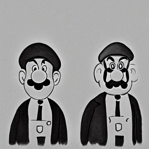 Image similar to a realistic portrait of mario and luigi in the style of bert hardy