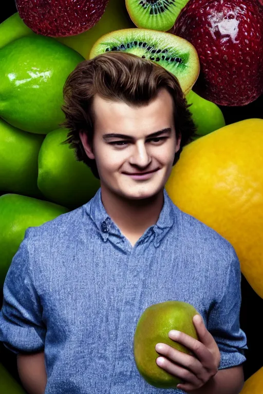 Image similar to 📷 joe keery in kiwi fruit 🥝, made of food, head portrait, dynamic lighting, 4 k