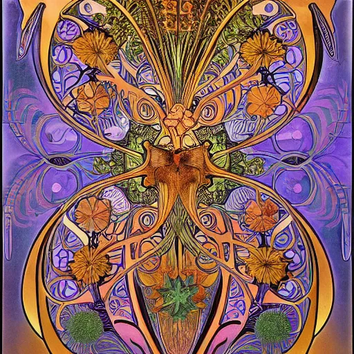 Image similar to magical botany by ernst haeckel and alphonse mucha