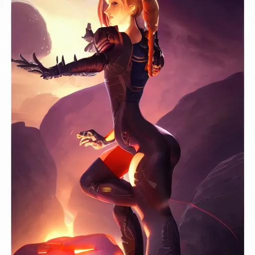 Image similar to samus aran with as a witch showing has her big back muscles, highly detailed, digital painting, artstation, concept art, matte, sharp focus, illustration, art by artgerm and greg rutkowski and alphonse mucha