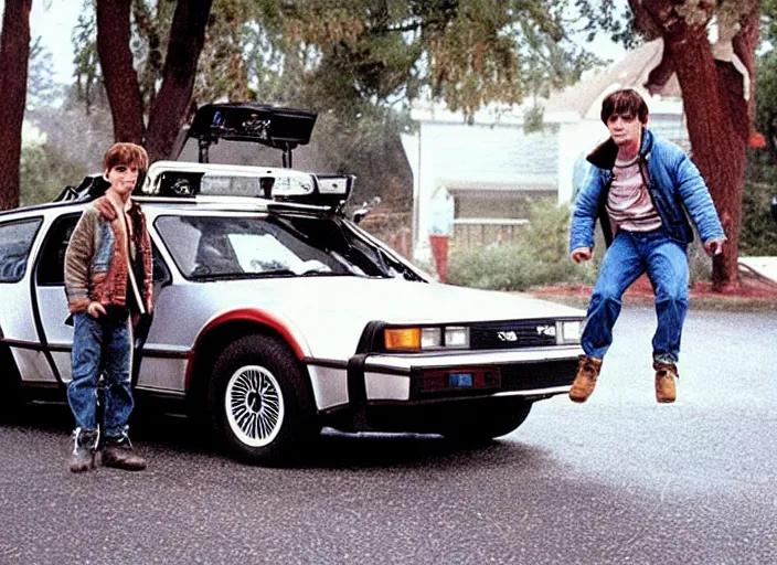 Prompt: film still of Elijah Wood as Marty McFly in Back to the Future 2 1989