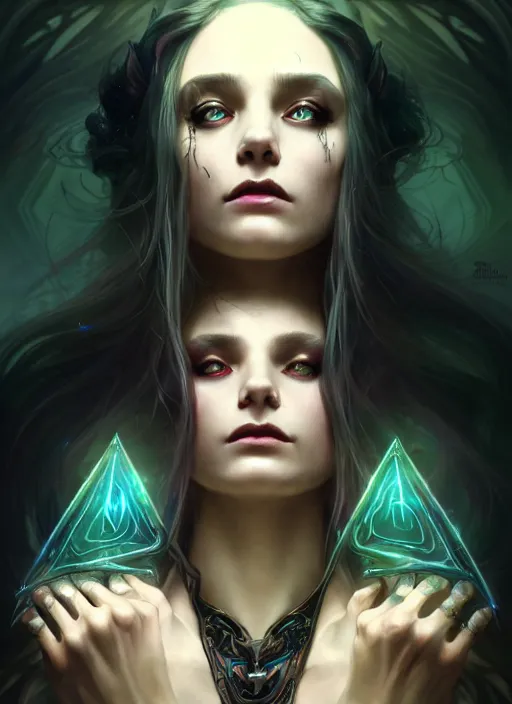 Image similar to a beautiful cinematic female Necromancer Sorceress, galatic shamen with Quantum energy fantasy, fantasy magic, undercut hairstyle, dark light night, intricate, elegant, sharp focus, illustration, highly detailed, digital painting, concept art, matte, art by WLOP and Artgerm and Greg Rutkowski and Alphonse Mucha, masterpiece