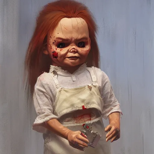 Image similar to the doll chucky, oil painting, by greg rutkowski