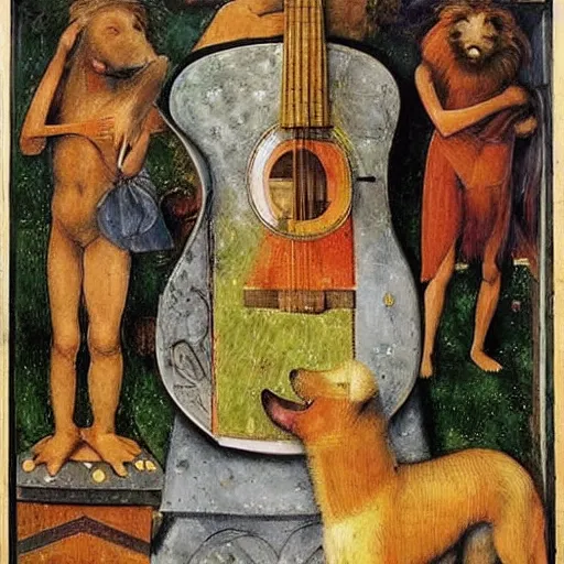 Image similar to hard evergrowing cosmic village prism collie dog guitar sectional portico, by amedeo modigiliani and filippino lippi and ernst max, surrealist, an american propaganda, nft