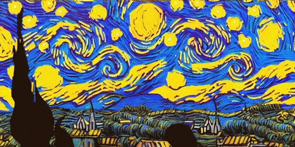 Prompt: artwork made using pills to look like Van Gogh starry night