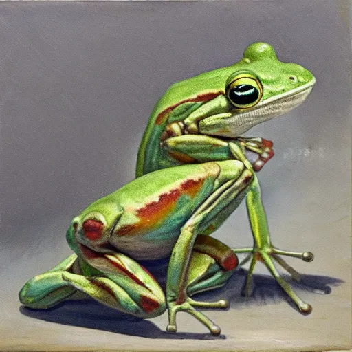 Image similar to a muscular frog suplexing a toad in a makeshift wrestling ring, dynamic, oil painting, very detailed