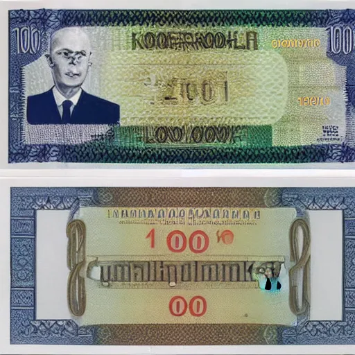 Prompt: 1 0 0 0 0 złoty polish banknote from 1 9 8 0 s