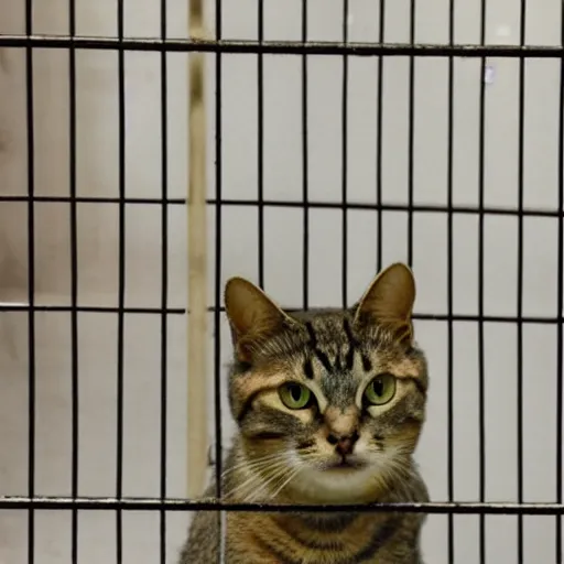 Prompt: cat in prison, sad face