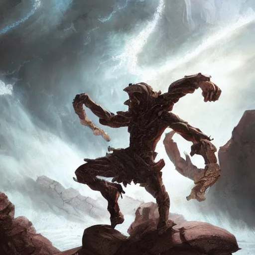 Image similar to rocky humanoid tornado character, dust and rocks, epic fantasy style, in the style of Greg Rutkowski, mythology artwork