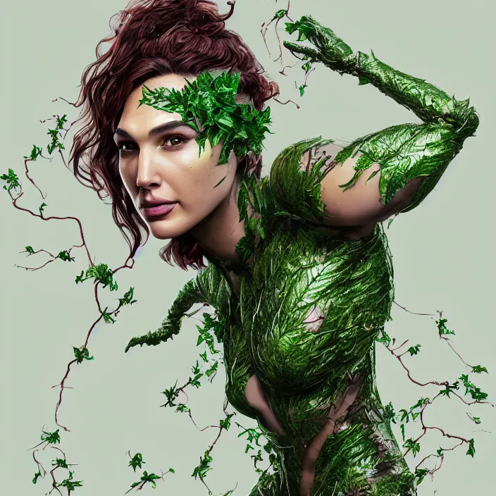 Image similar to portrait of Gal Gadot as a Poison Ivy. intricate artwork. by Tooth Wu, wlop, beeple, dan mumford. octane render, trending on artstation, greg rutkowski very coherent symmetrical artwork. cinematic, hyper realism, high detail, octane render, 8k